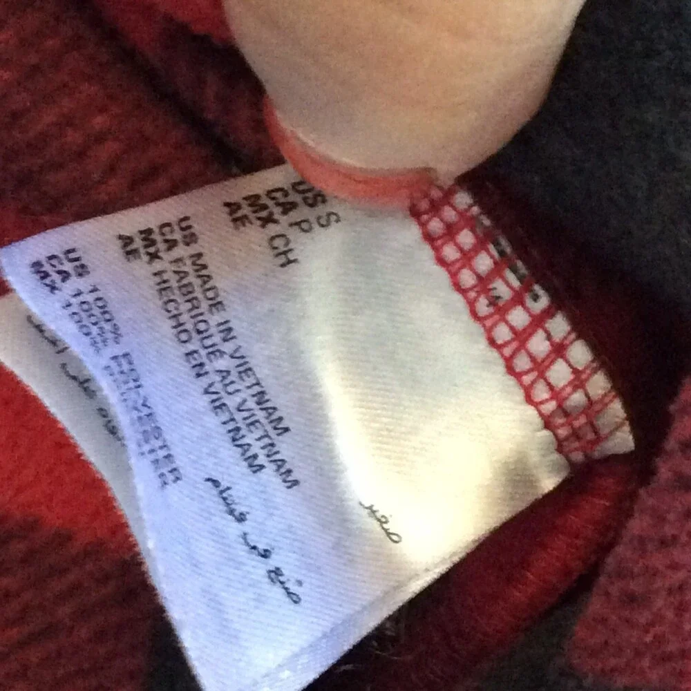 FAMILY PJS MACYS WOMENS SMALL HOODED ONE PIECE PAJAMA RED BLACK PLAID FLANNEL
